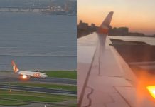 Turbina de avião pega fogo em aeroporto na hora da decolagem no Rio de janeiro
